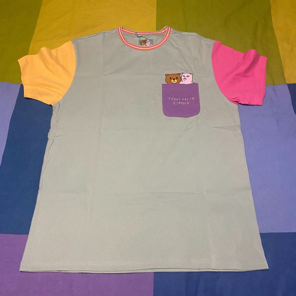 NWOT Teddy Fresh x RIPNDIP Colorblock Limited Collab Front Pocket Tee
